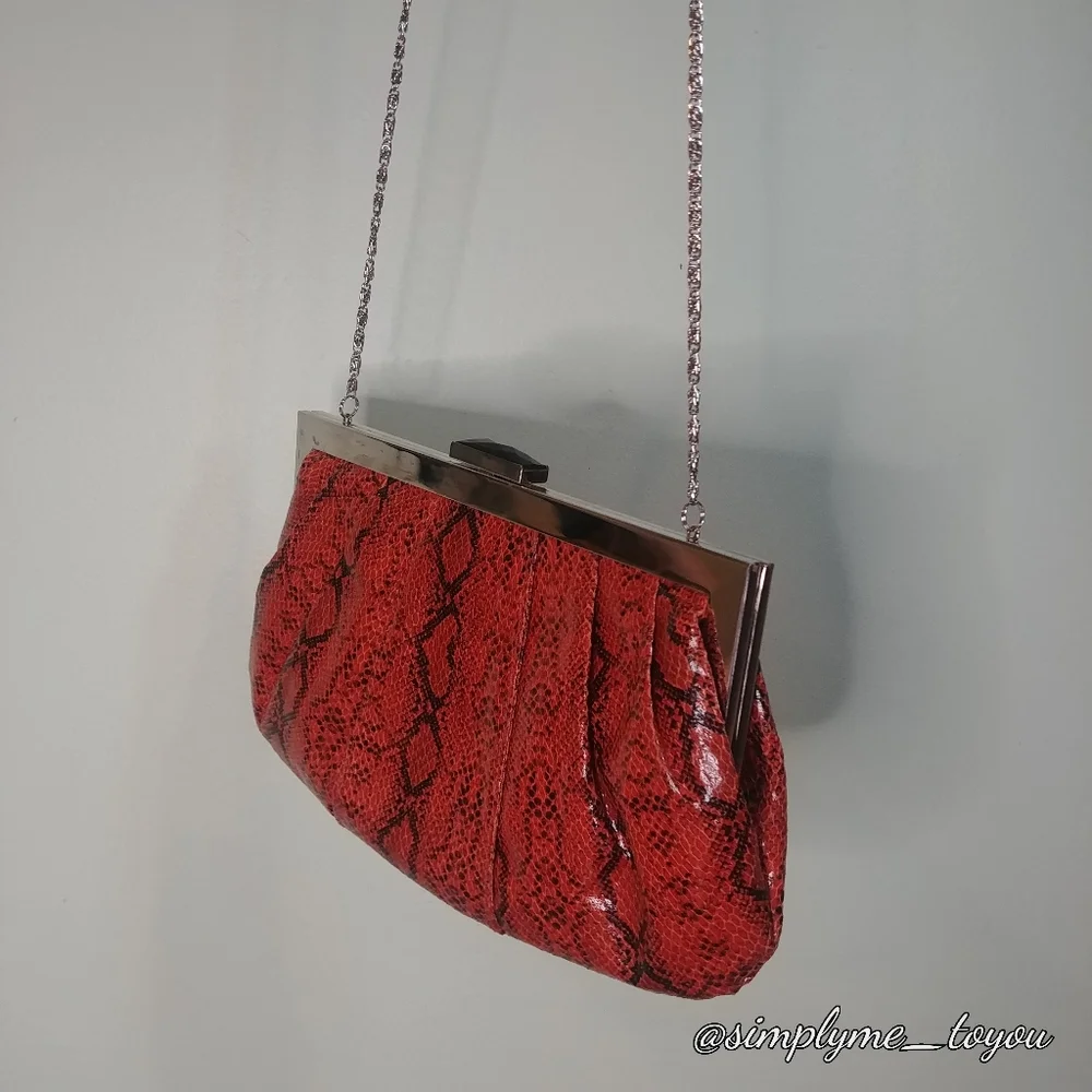 Kate Landry Orange Faux Reptile Clutch